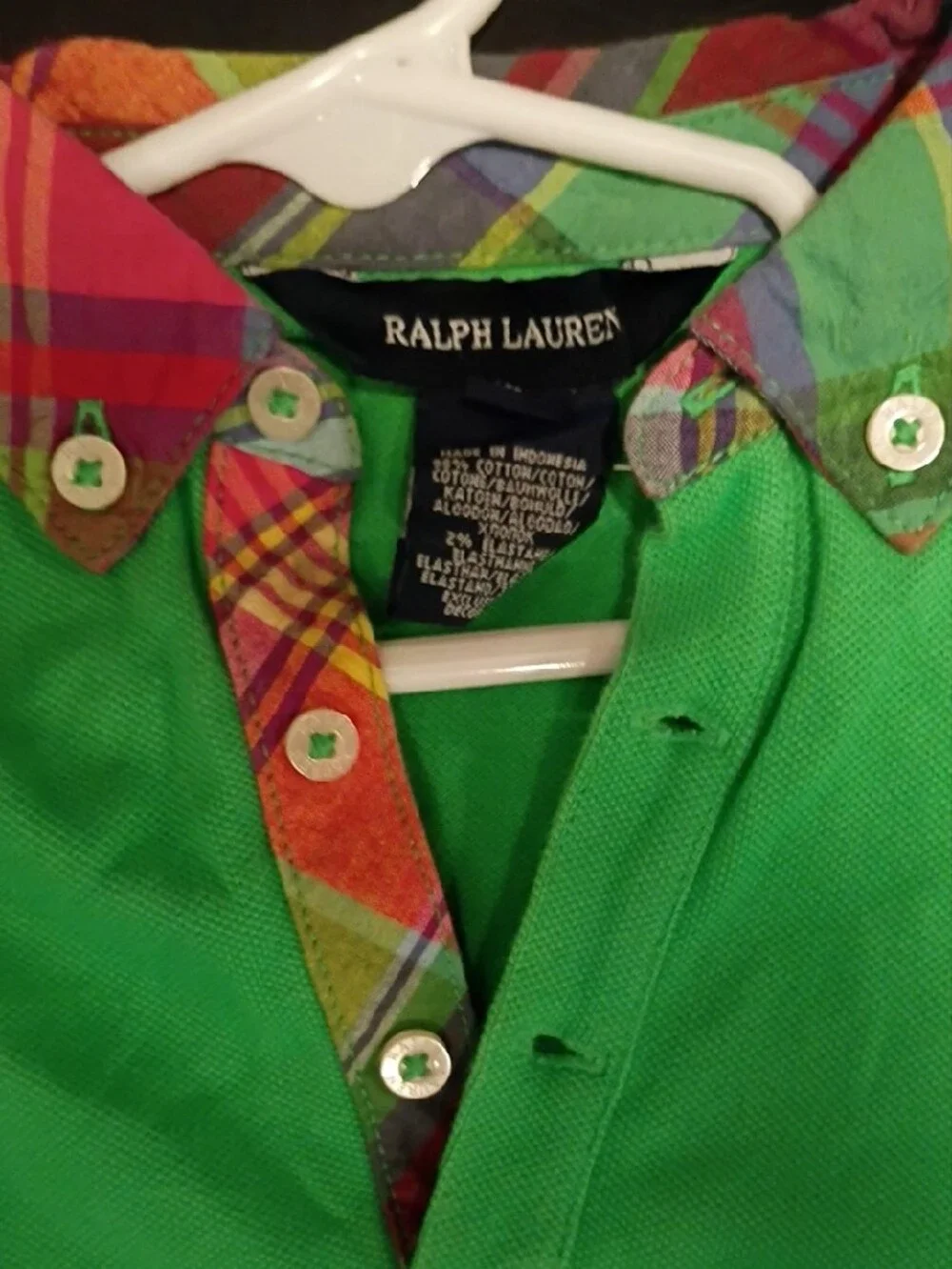 12 Month Ralph Lauren Bright Green Polo Dress with Plaid Collar